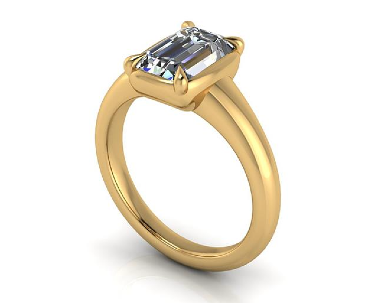 Elegant emerald-cut lab-grown diamond engagement ring in gold setting