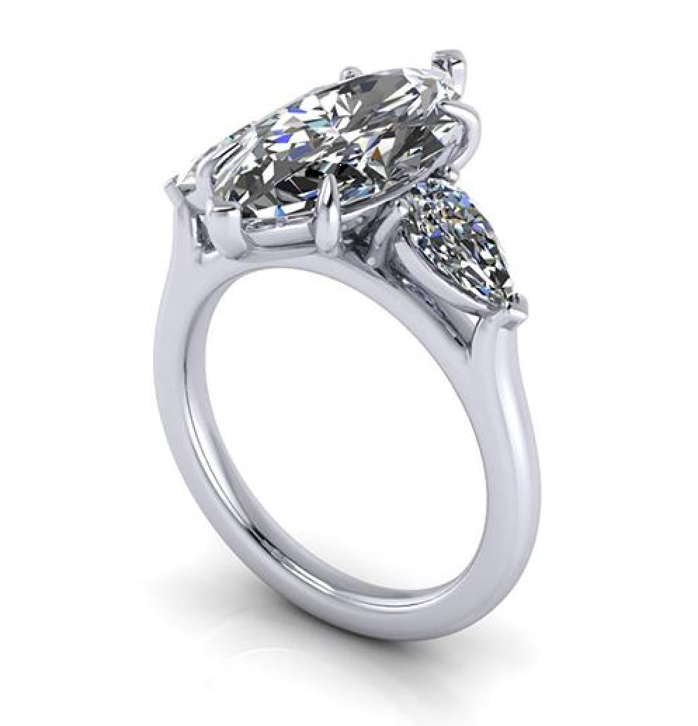 Elegant lab-grown diamond engagement ring with oval center stone and side accents, crafted in white metal.