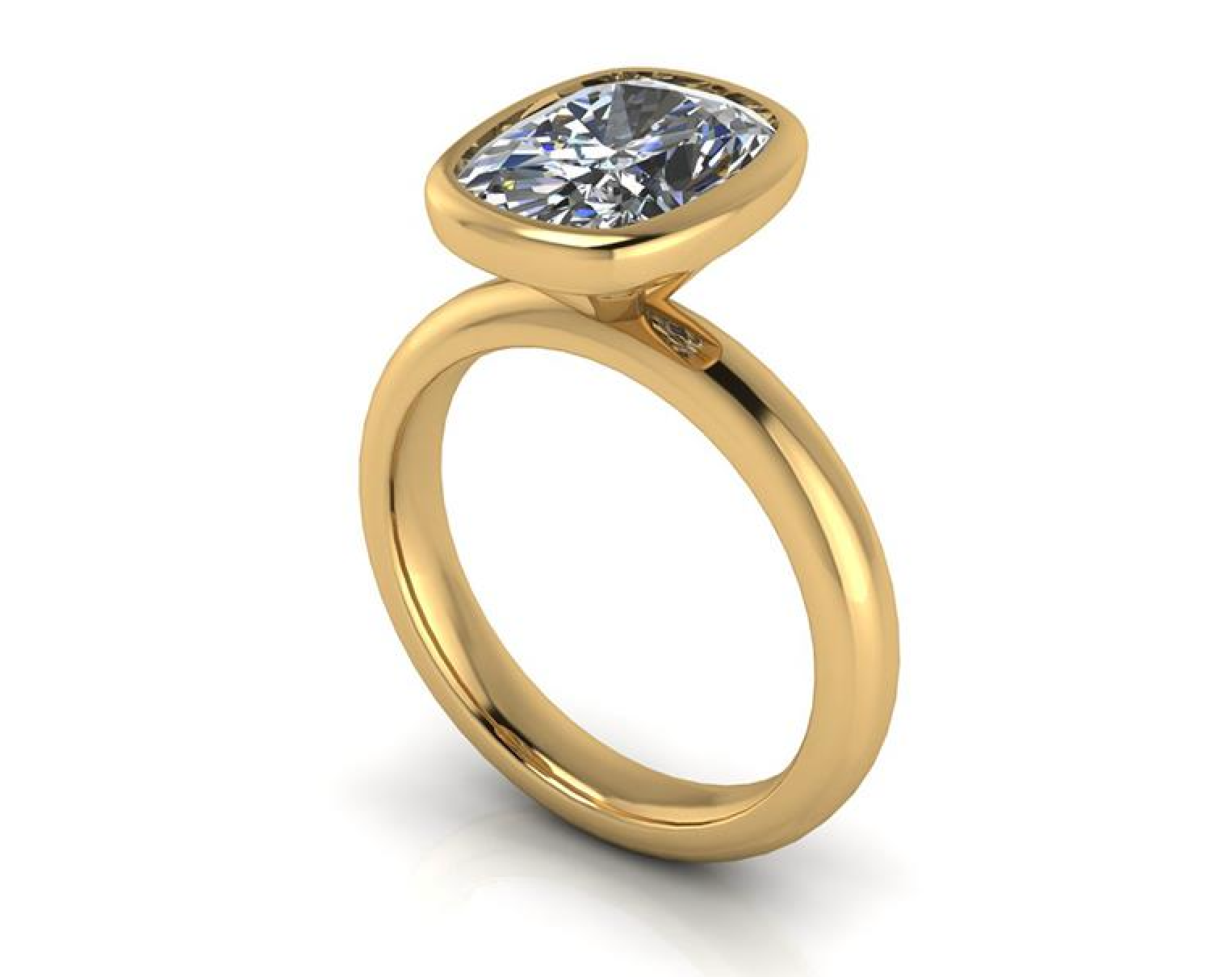 Elegant gold engagement ring with a cushion-cut lab-grown diamond, showcasing brilliance and sustainability.
