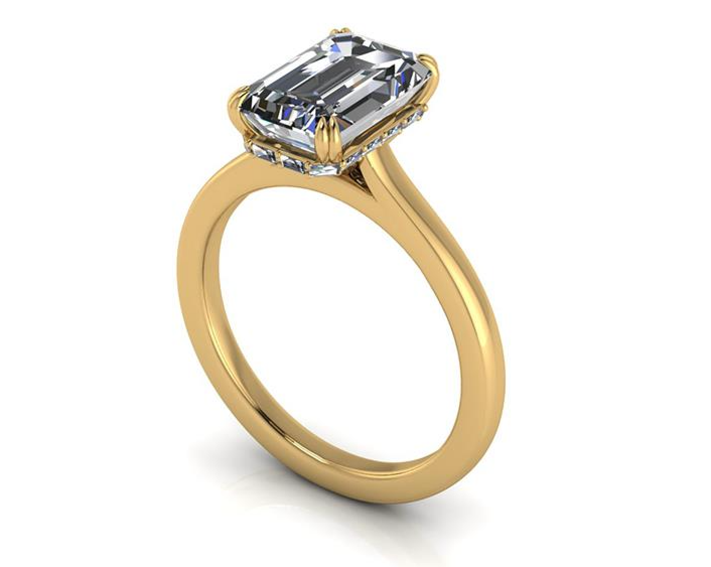 Elegant emerald-cut lab-grown diamond engagement ring in gold setting