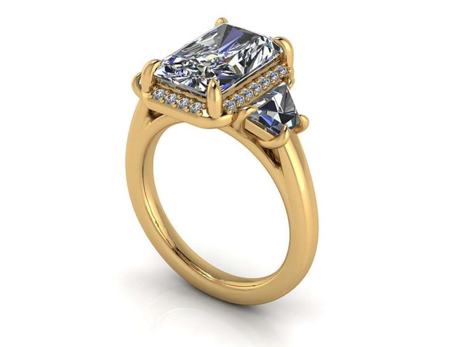 Elegant lab-grown diamond engagement ring with gold band and side accents