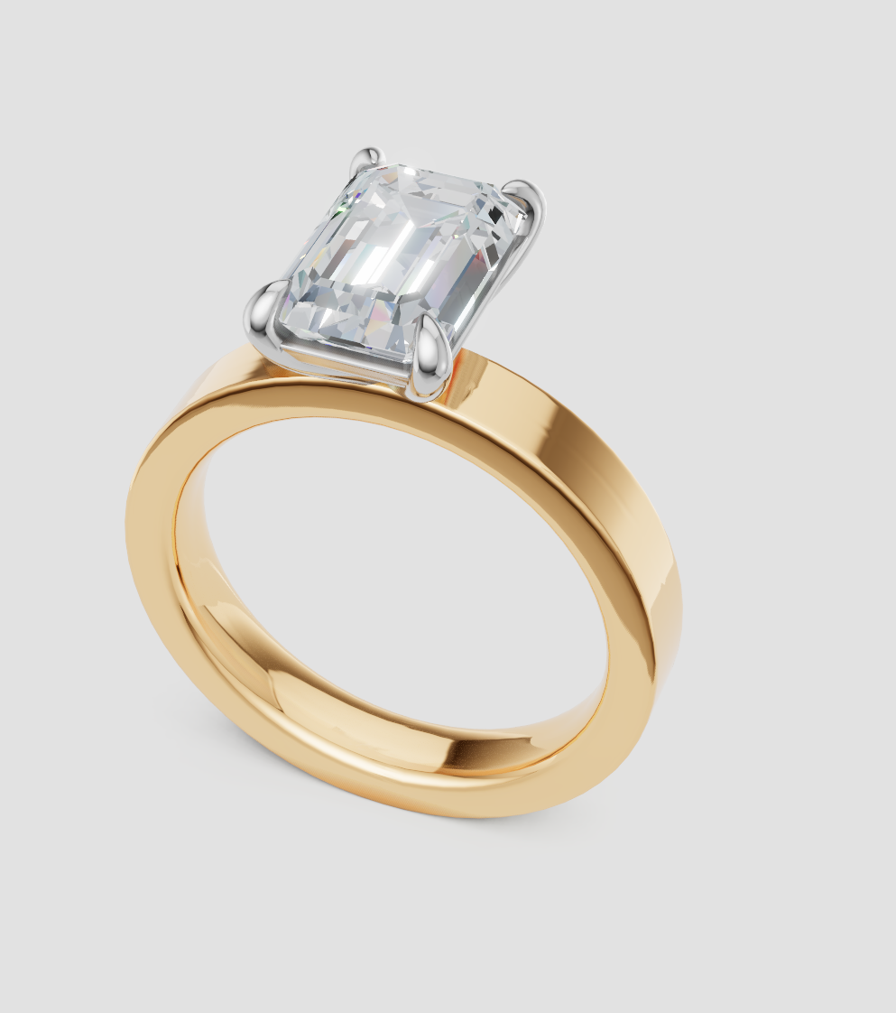 Elegant lab-grown diamond engagement ring with emerald cut in gold band