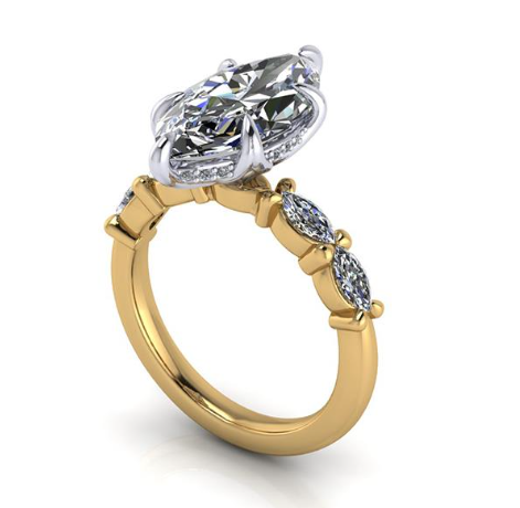 Lab-grown diamond engagement ring with marquise center stone and side accents in yellow gold