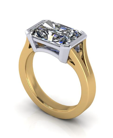 Elegant emerald-cut lab-grown diamond engagement ring in gold band