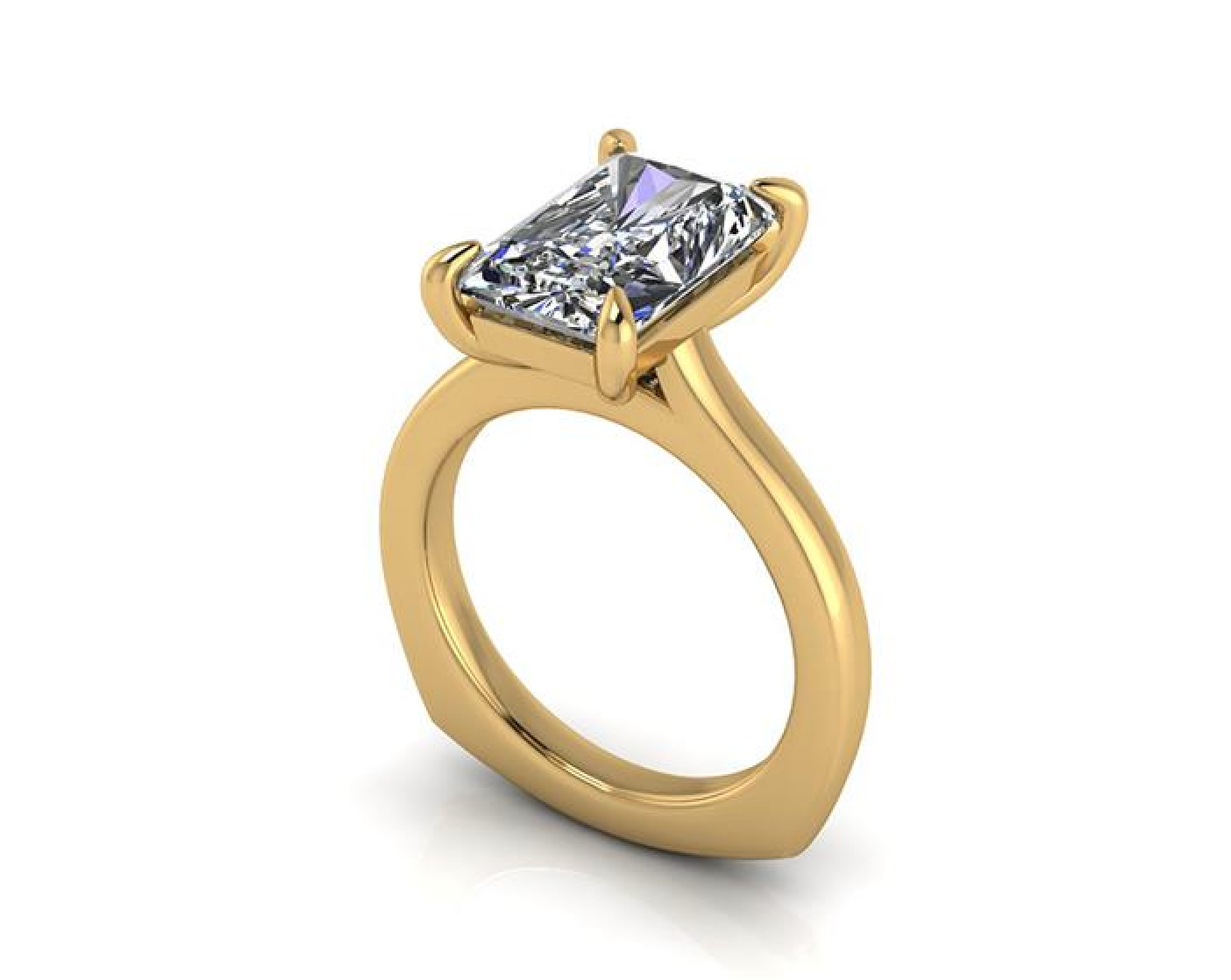 Gold ring with a large diamond on a white background