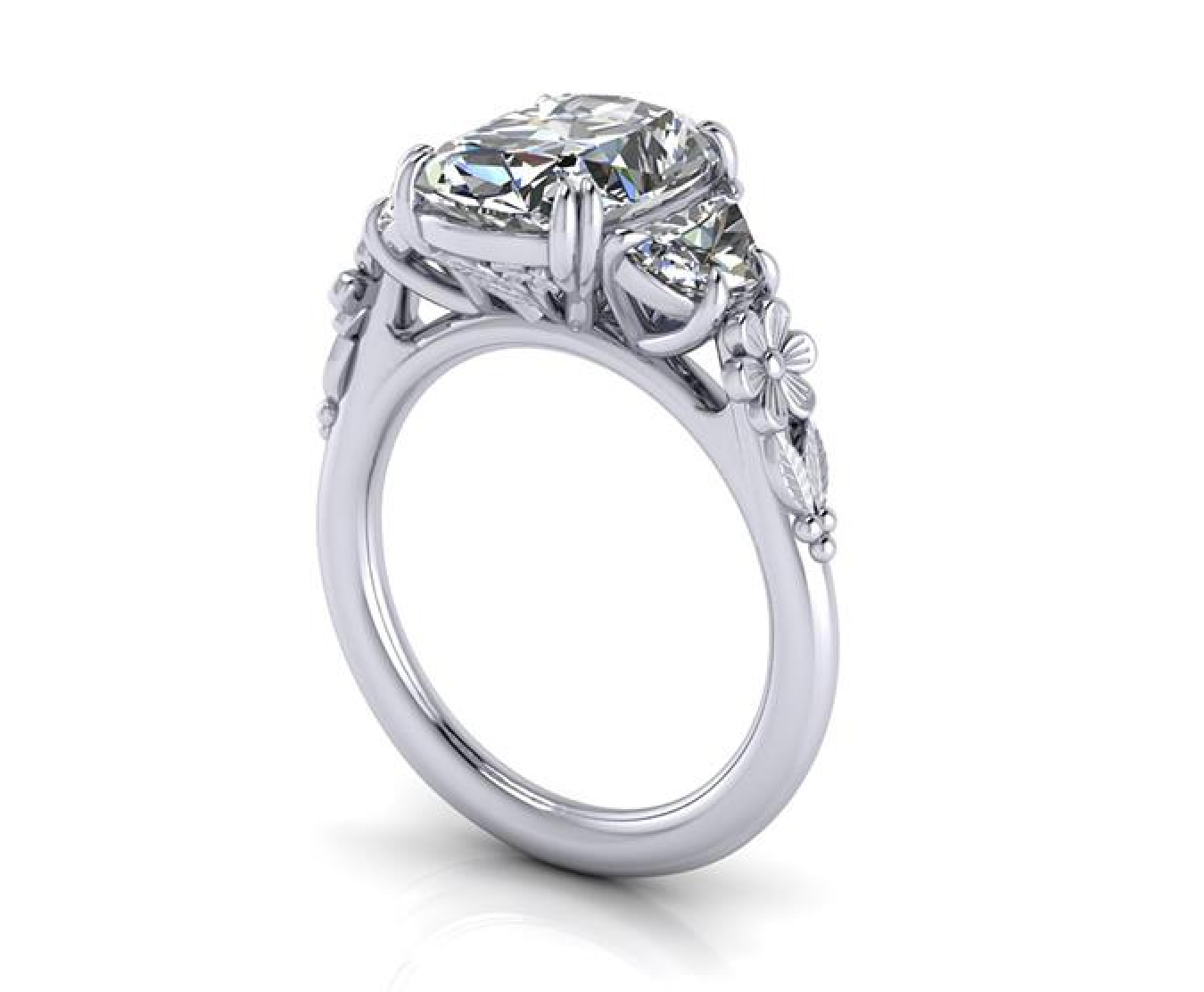 Diamond ring with intricate design on a white background