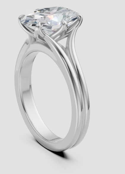 Silver ring with a large diamond on a light gray background