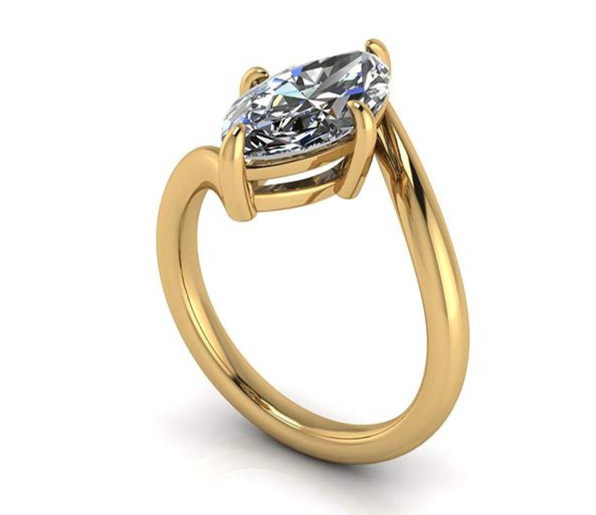 Gold ring with a large diamond on a white background