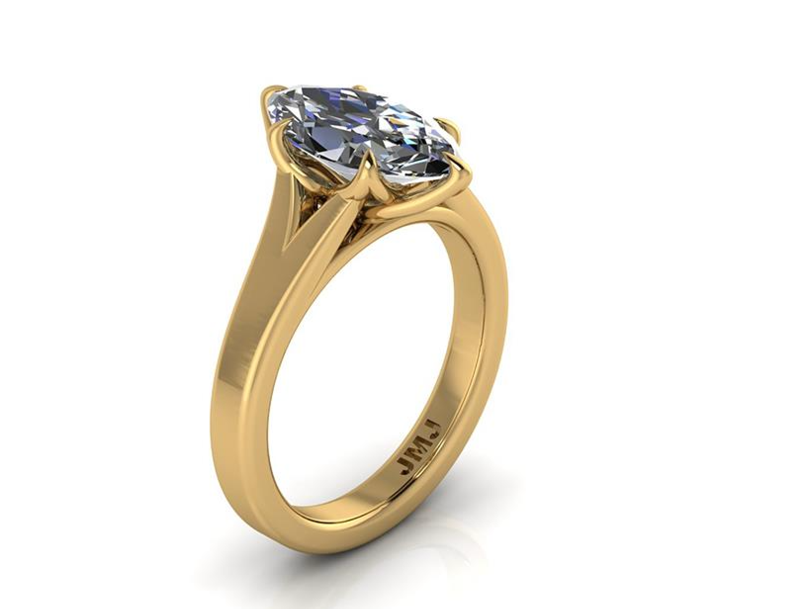 Gold ring with a diamond on a white background