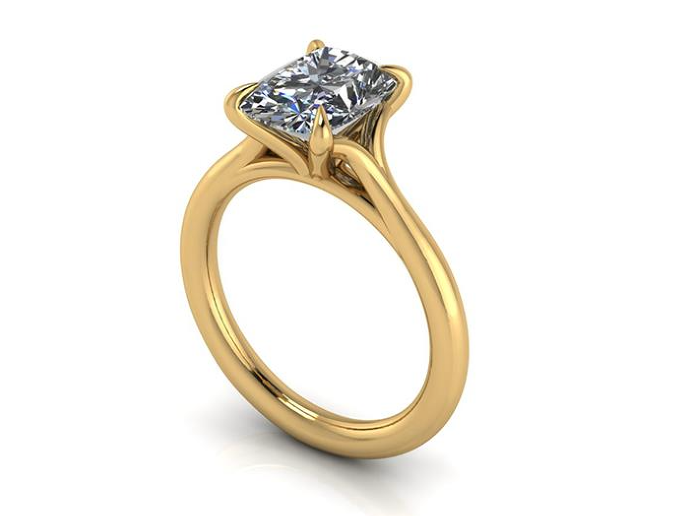 Gold ring with a diamond on a white background