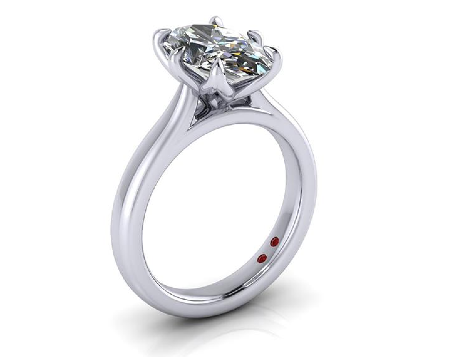 A silver-toned diamond engagement ring with a round brilliant-cut center stone in a four-prong setting, shown on a clean white background.