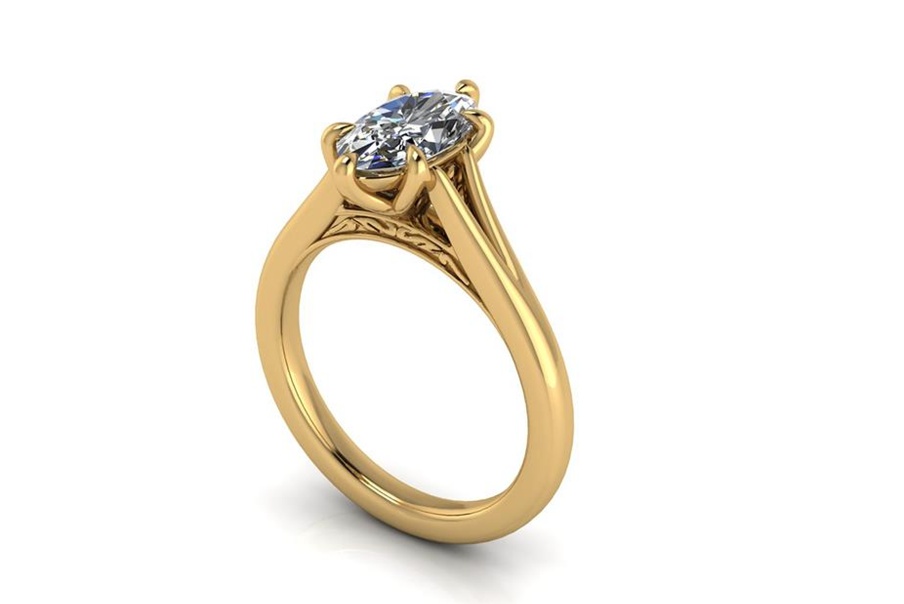 A yellow gold solitaire engagement ring with a round brilliant-cut diamond set in a four-prong setting, shown on a clean white background.