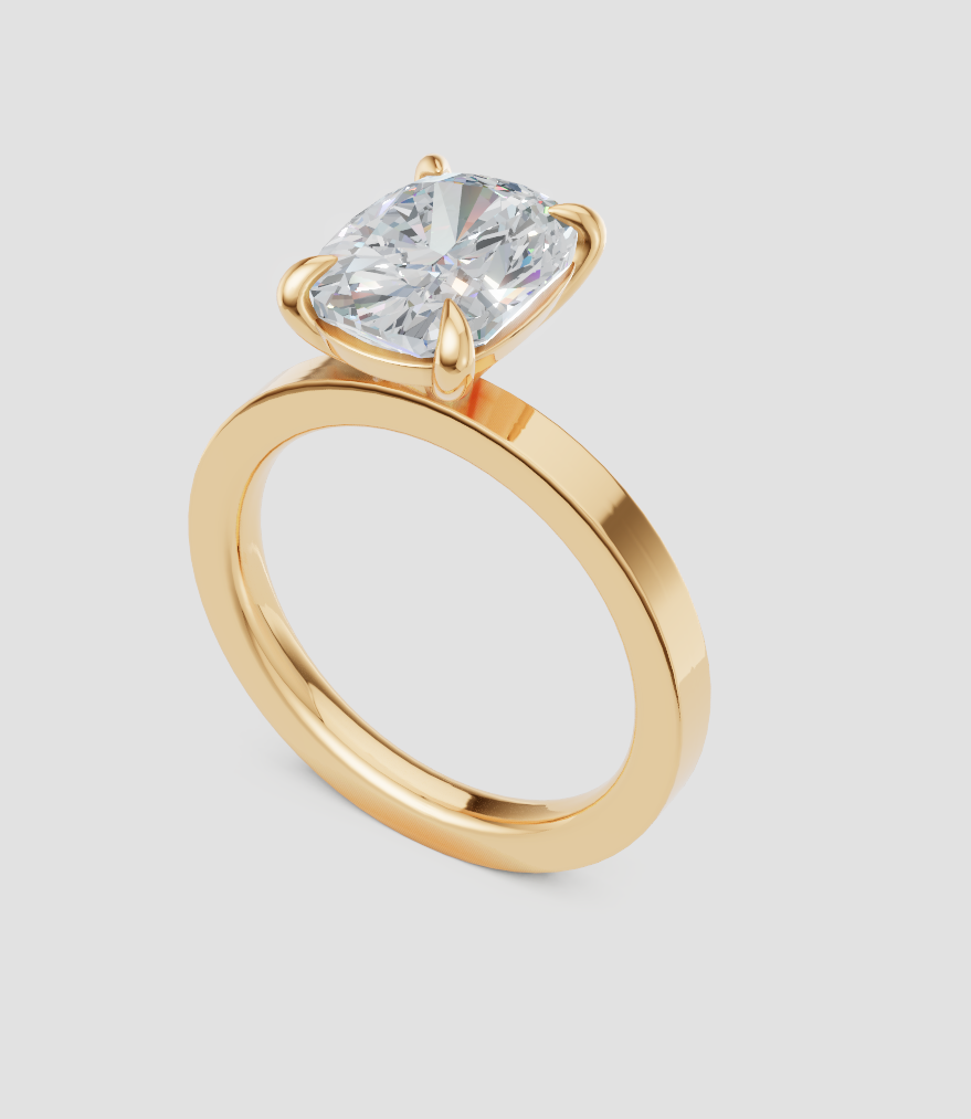 Yellow gold engagement ring with cushion cut lab-grown diamond, ethical and sustainable design
