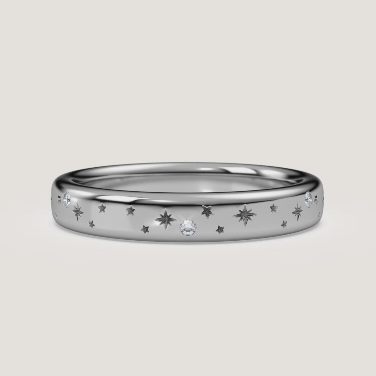 Celestial Wedding Band in 14k White Gold (360° video)