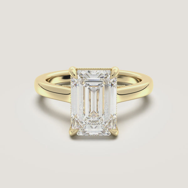 Emerald Cut Heirloom Cathedral Engagement Ring | 18k Yellow Gold
