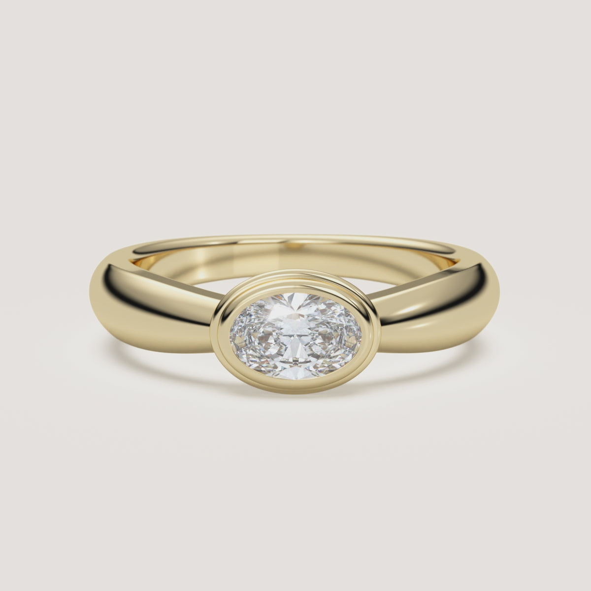 Domed Oval Double Bezel Diamond Pinky Ring — 0.30 CT in 14k Yellow Gold (360° video)