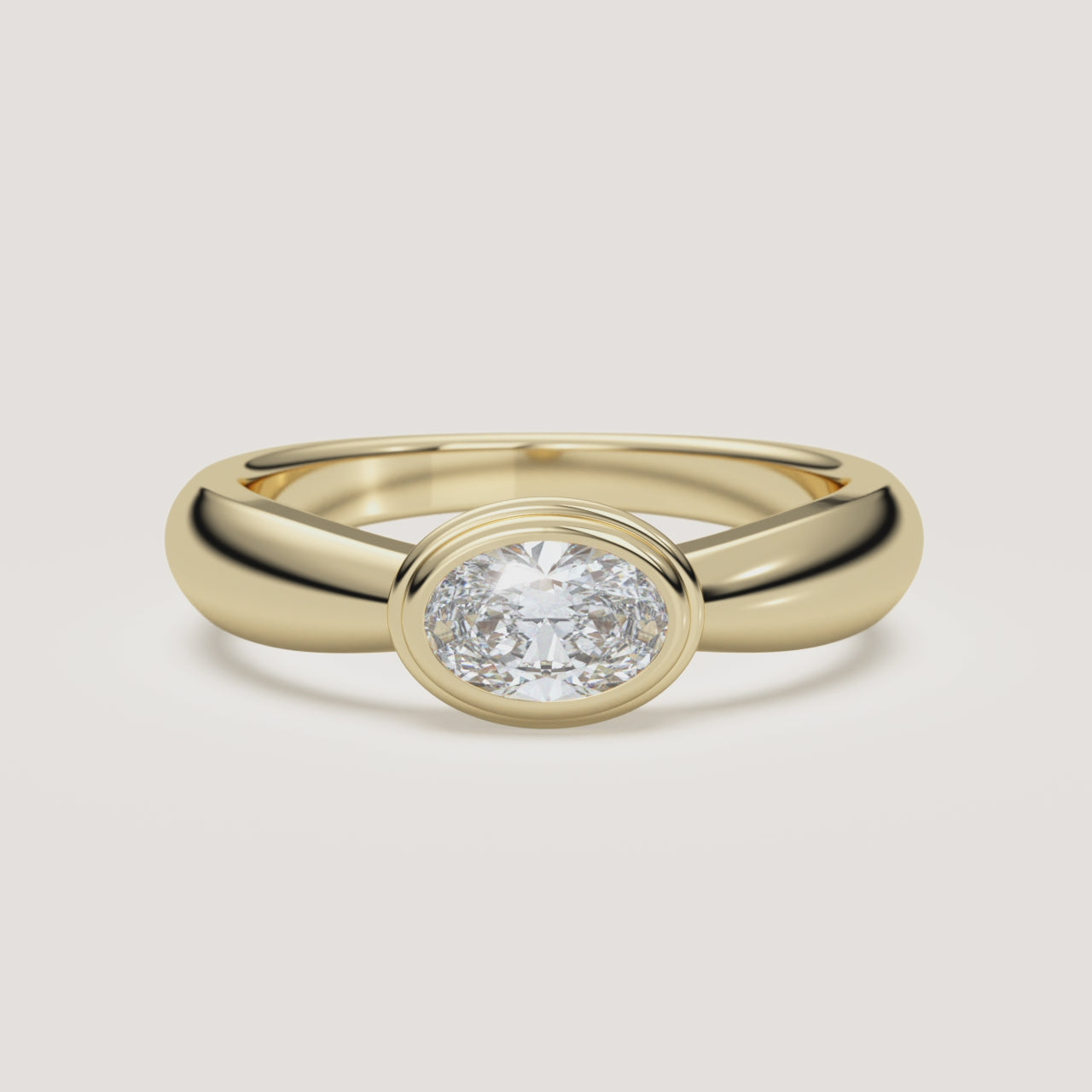 Domed Oval Double Bezel Diamond Pinky Ring — 0.30 CT in 14k Yellow Gold (360° video)