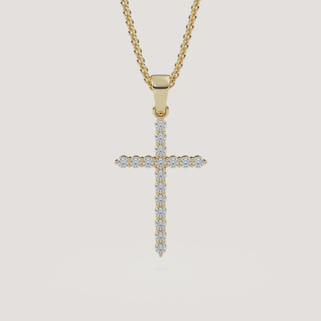 Petite Pavé Diamond Cross Necklace in 14k Yellow Gold (360° video)