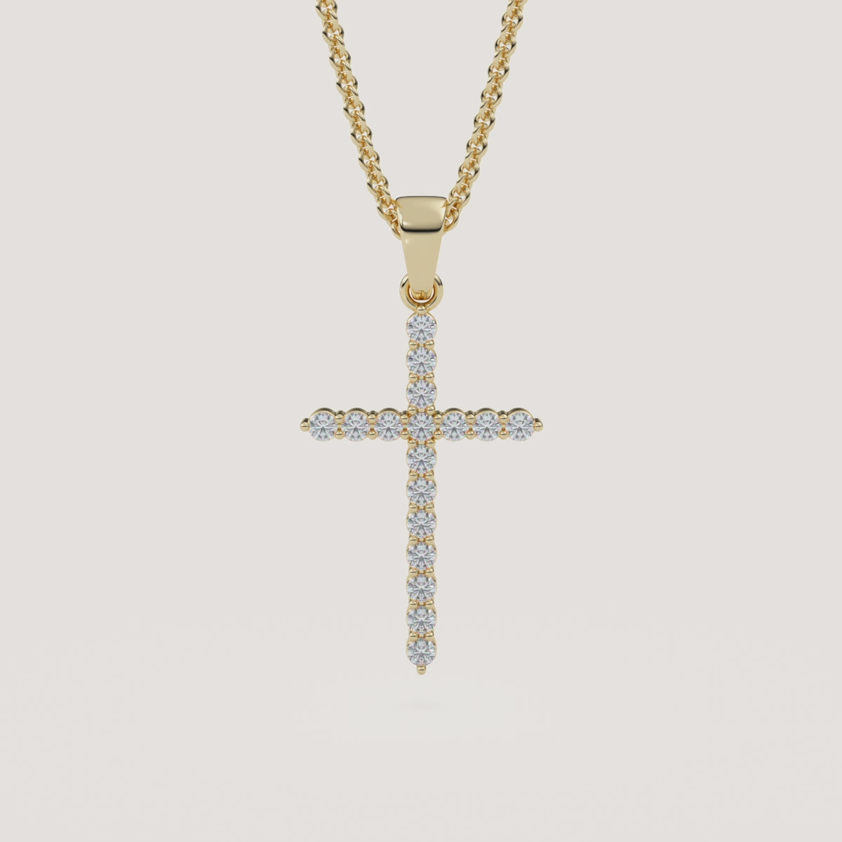 Petite Pavé Diamond Cross Necklace in 14k Yellow Gold (360° video)