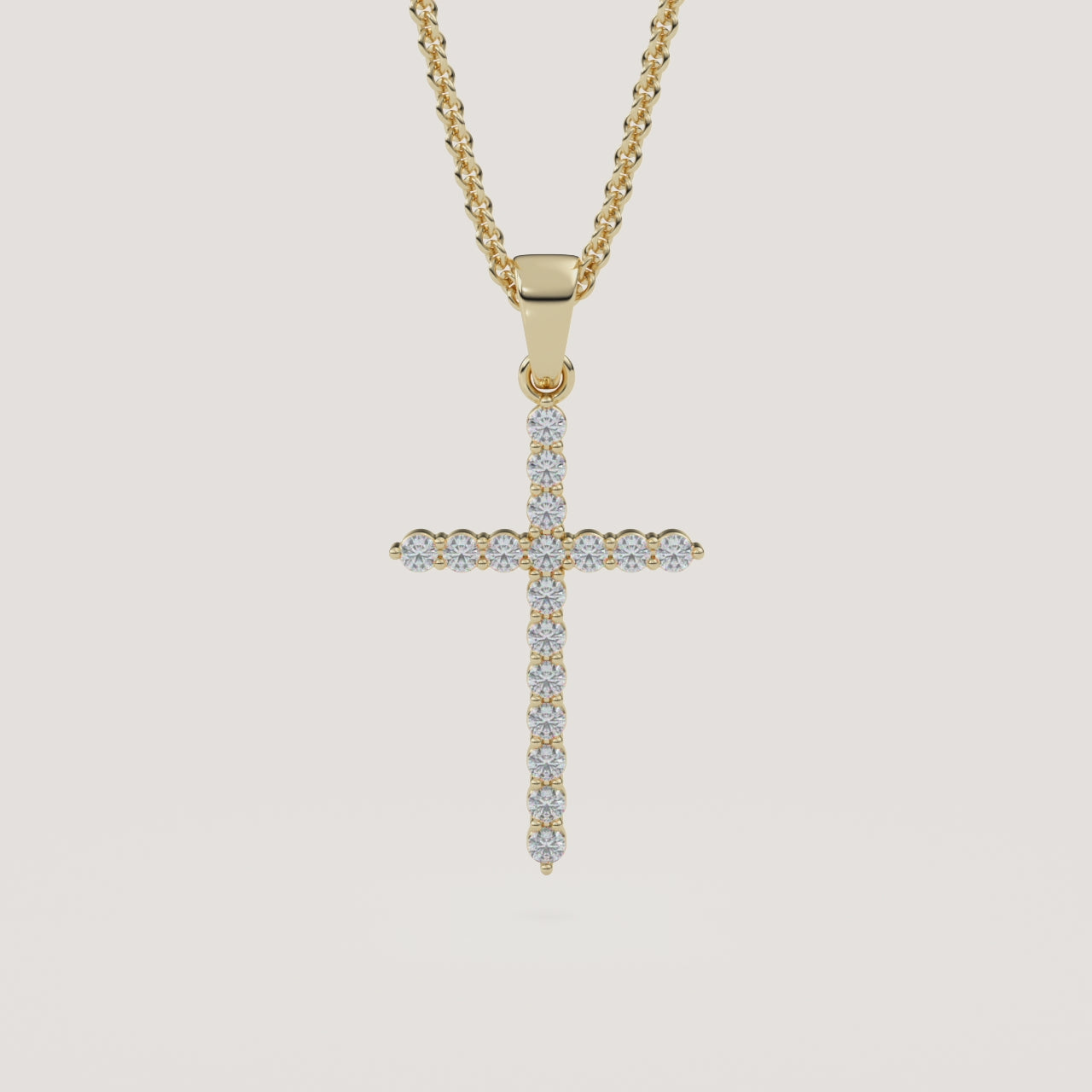 Petite Pavé Diamond Cross Necklace in 14k Yellow Gold (360° video)