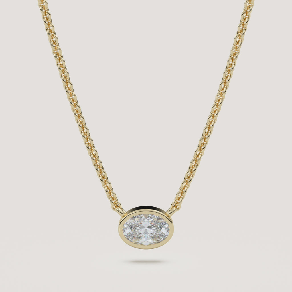 Oval Bezel Diamond Necklace — 0.50 CT in 14k Yellow Gold (360° video)