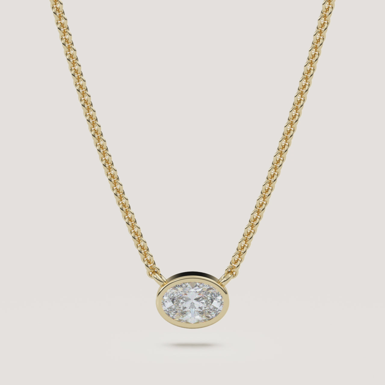 Oval Bezel Diamond Necklace — 0.50 CT in 14k Yellow Gold (360° video)
