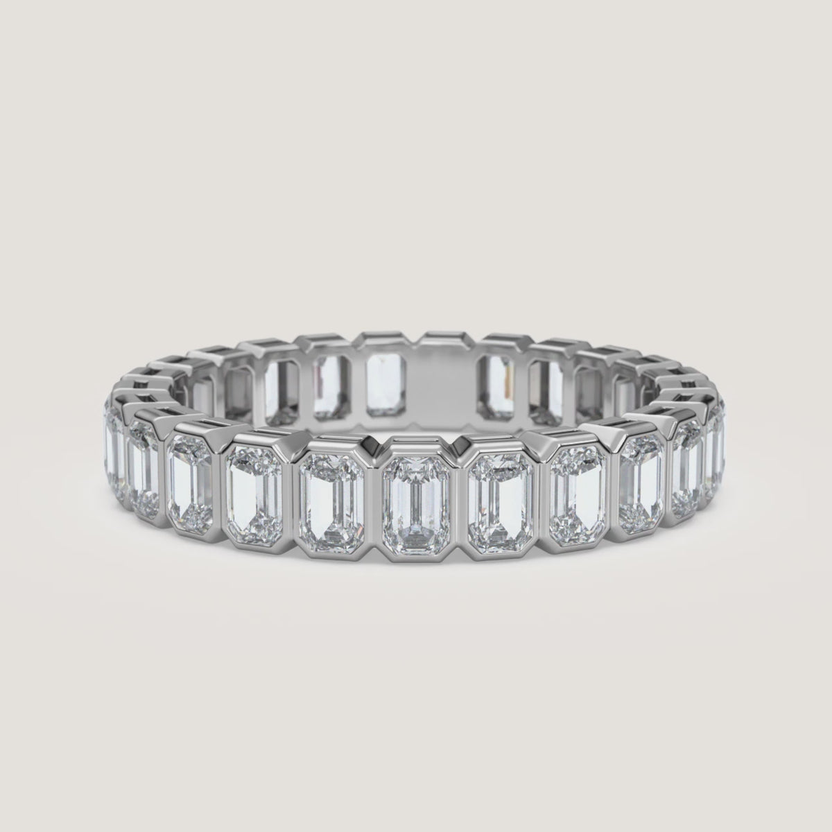 Emerald-Cut Bezel Eternity Band — 2 CTW in 14k White Gold (360° video)