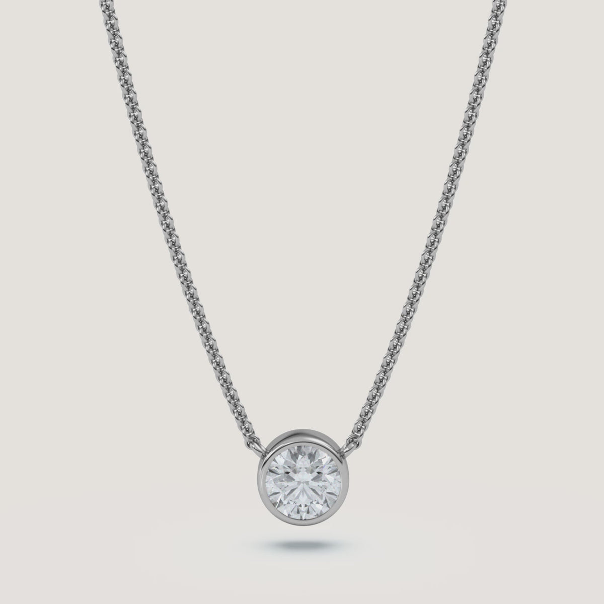 Round Bezel Diamond Necklace — 1 CT in 14k White Gold (360° video)