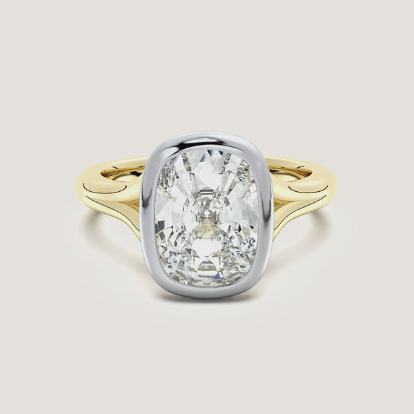 Cushion Split Cathedral Bezel Ring | 18k Two Tone