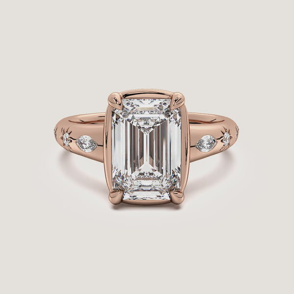 Emerald Cut Faux Bezel Engagement Ring | 18k Rose Gold