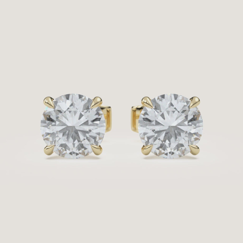Round Diamond Stud Earrings — 4 CTW in 14k Yellow Gold (360° video)
