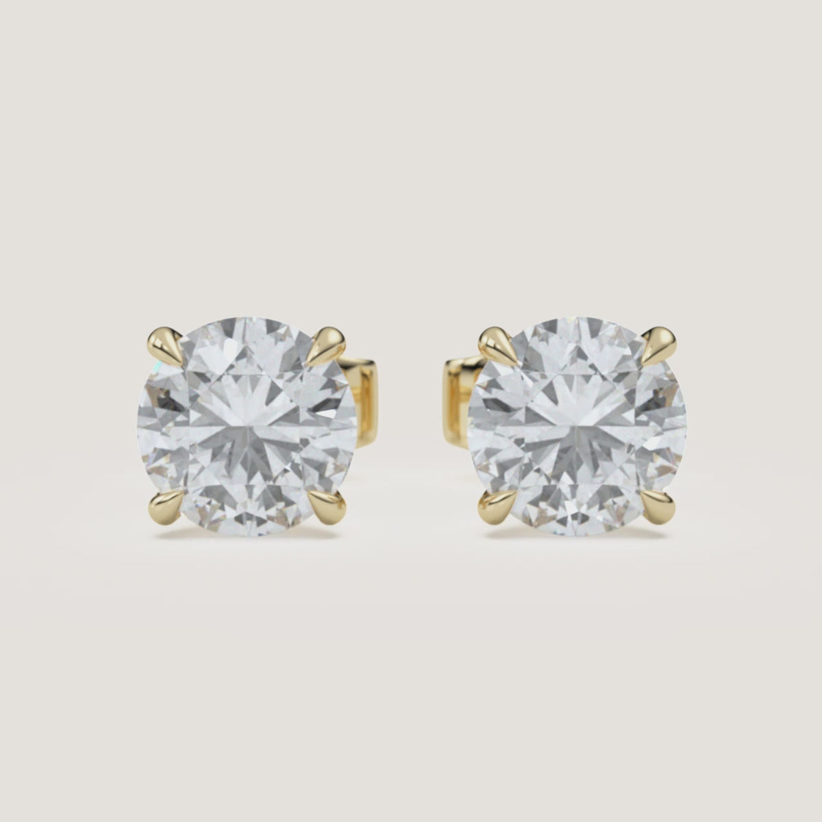 Round Diamond Stud Earrings — 4 CTW in 14k Yellow Gold (360° video)