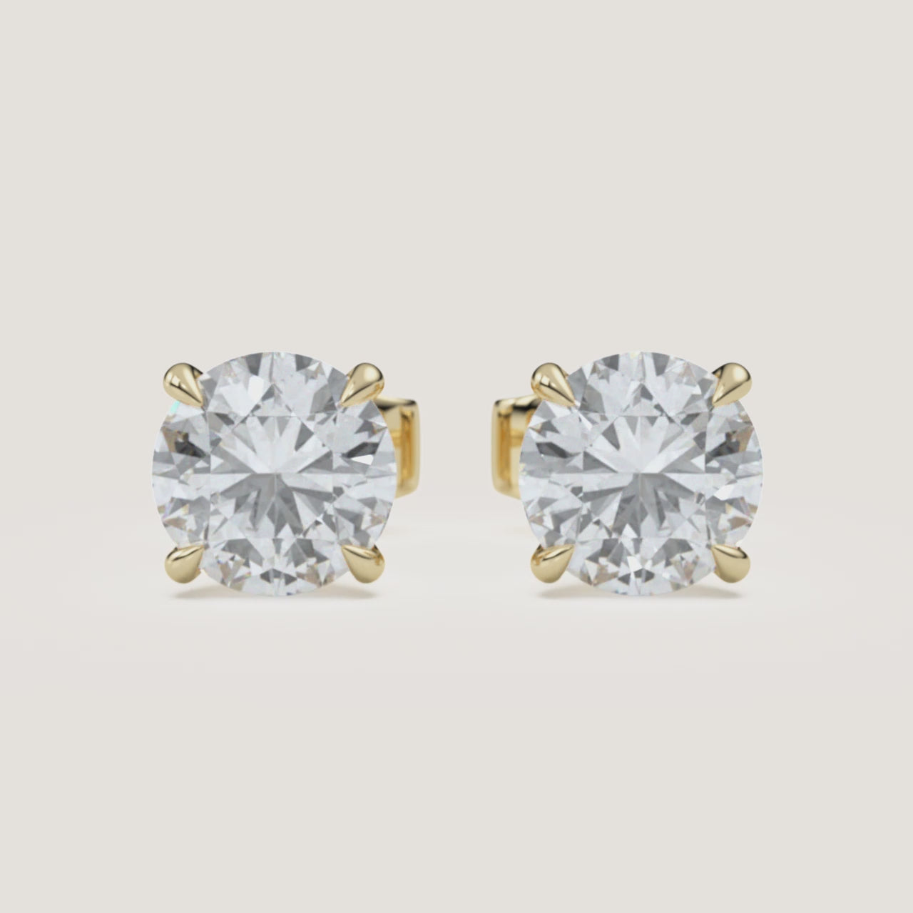 Round Diamond Stud Earrings — 4 CTW in 14k Yellow Gold (360° video)