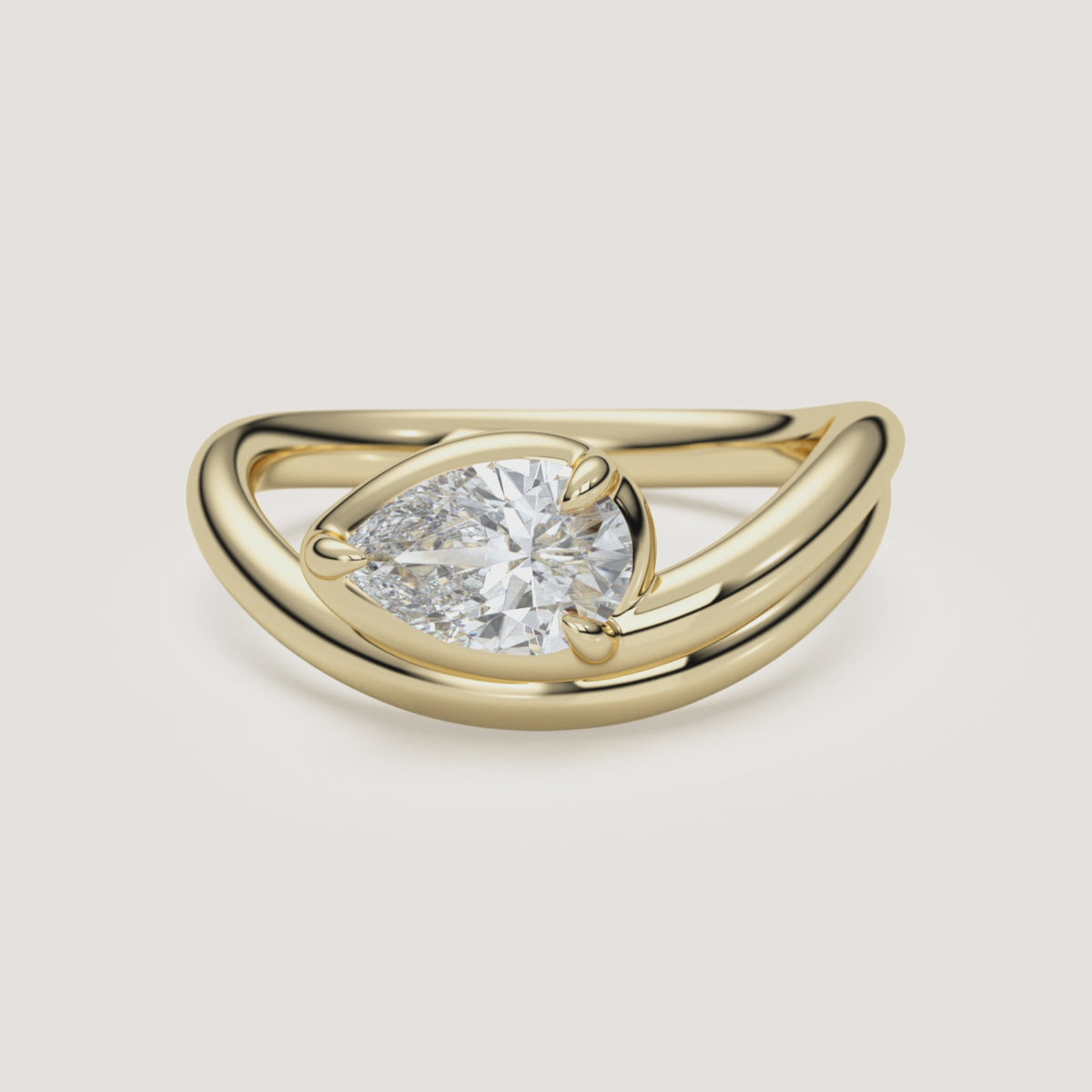Double Wrap Pear Diamond Pinky Ring in 14k Yellow Gold (360° video)