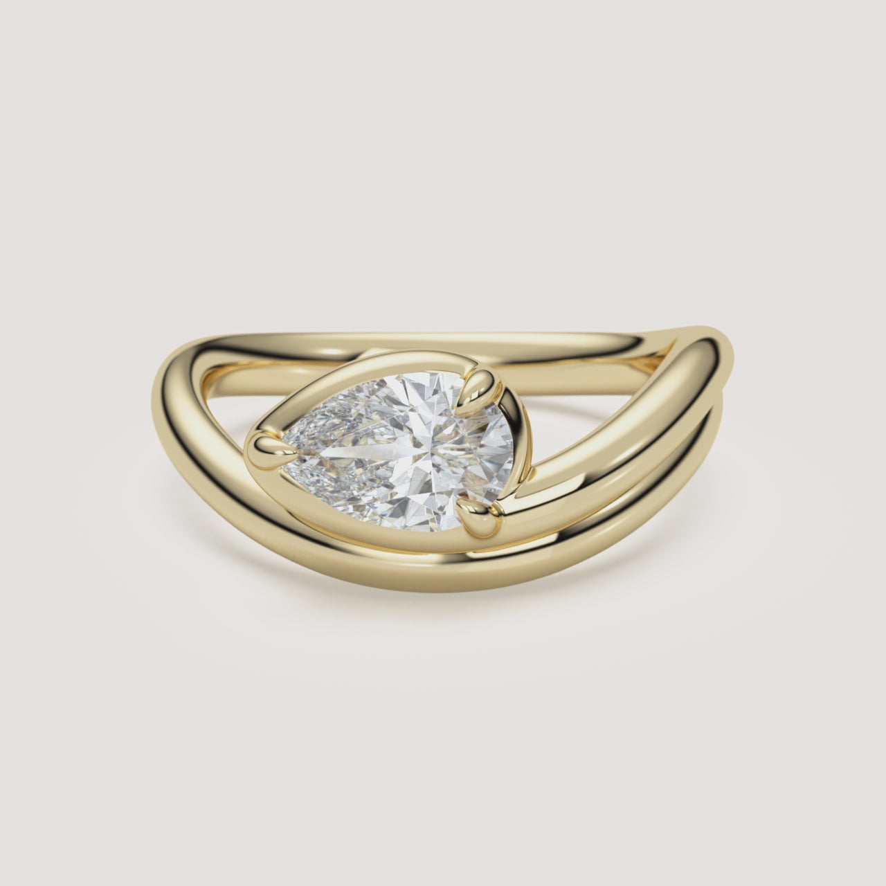 Double Wrap Pear Diamond Pinky Ring in 14k Yellow Gold (360° video)