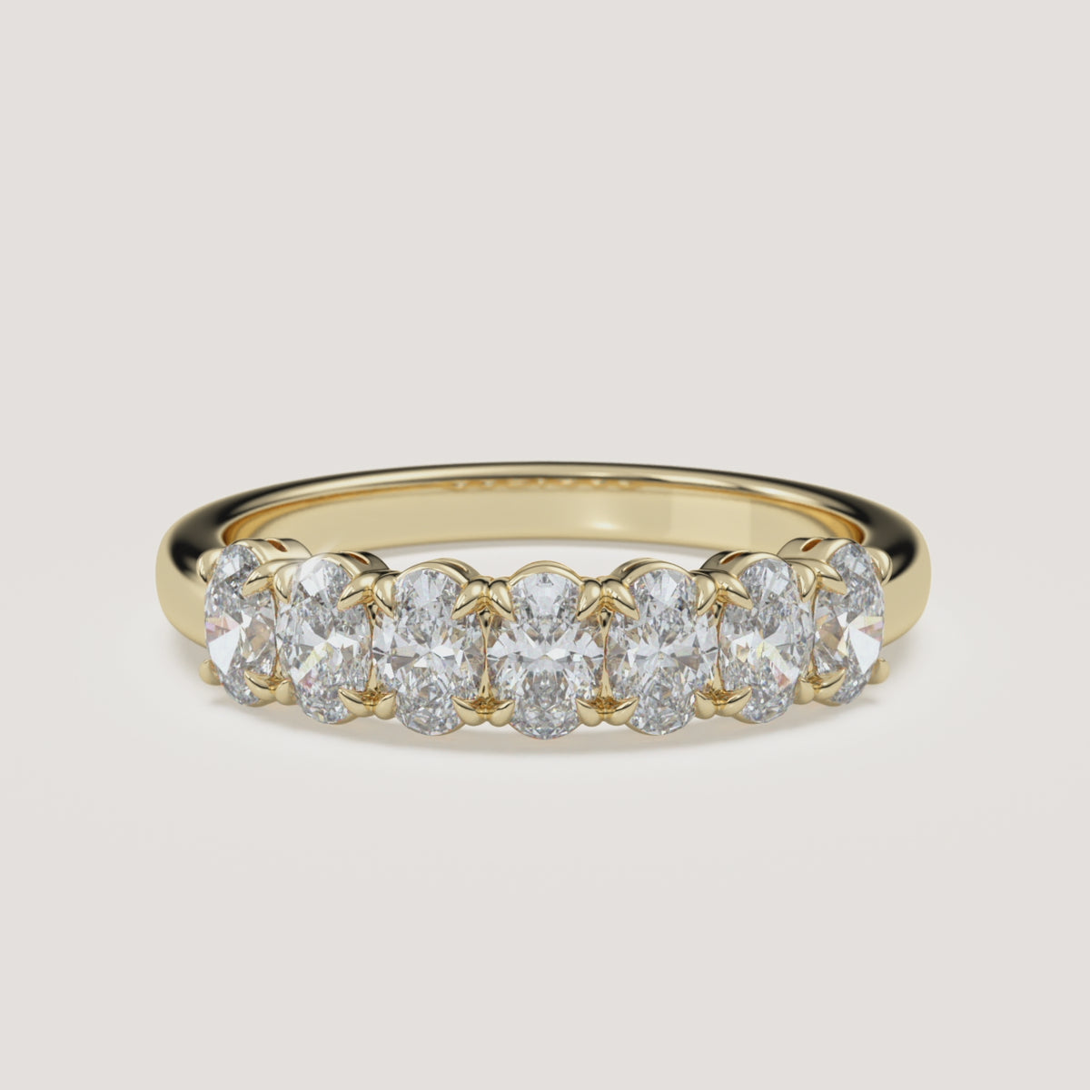 Claw-Prong Oval Half Eternity Band — 1 CTW in 14k Yellow Gold (360° video)