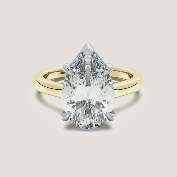Pear Shape Heirloom Cathedral Engagement Ring | 18k Two Tone
