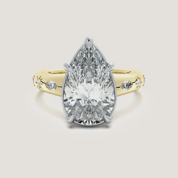 Pear Shape Faux Bezel Engagement Ring | 14k Two Tone