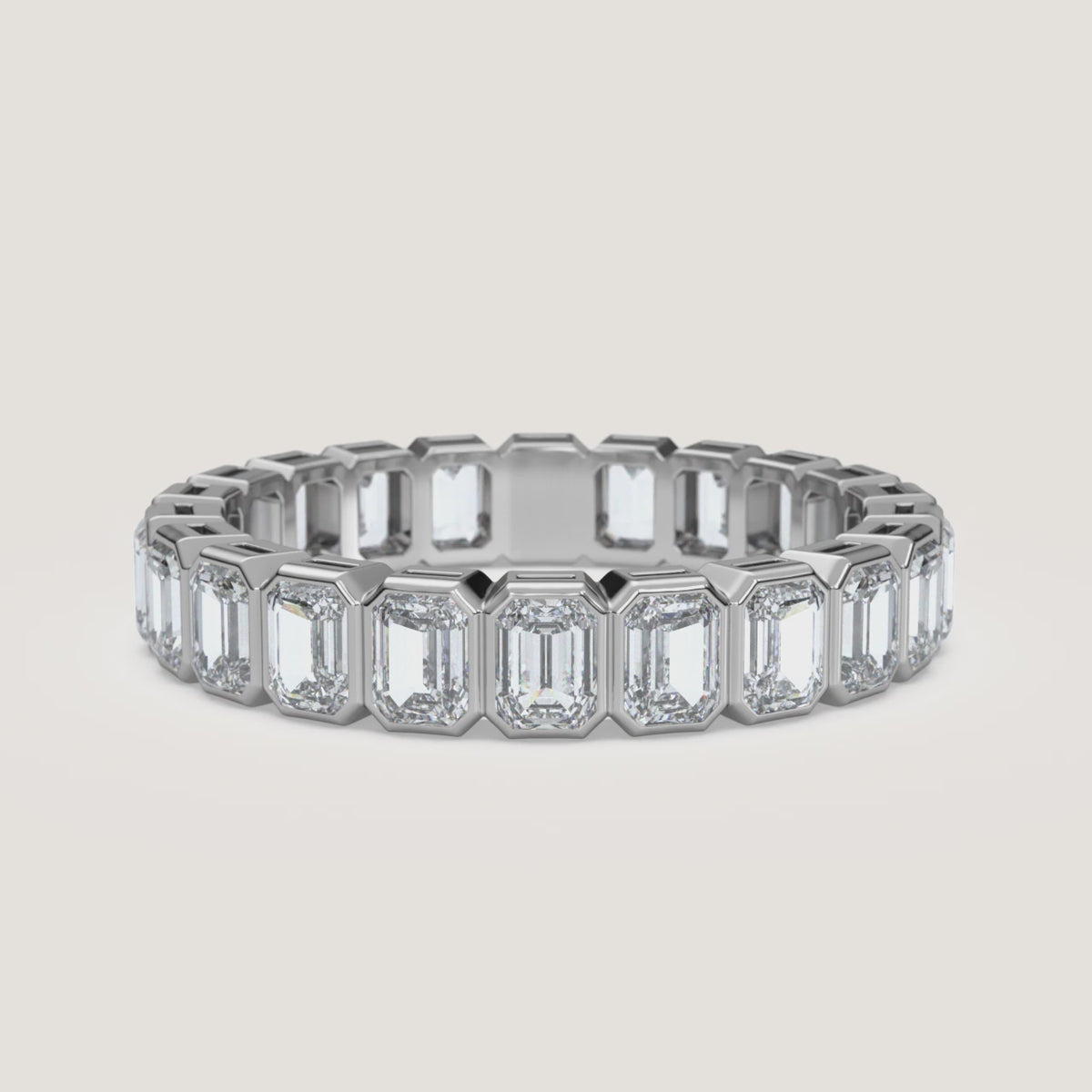 Emerald-Cut Bezel Eternity Band — 3 CTW in 14k White Gold (360° video)