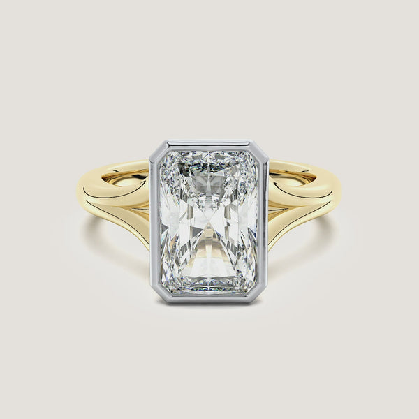 Radiant Split Cathedral Bezel Ring | 18k Two Tone