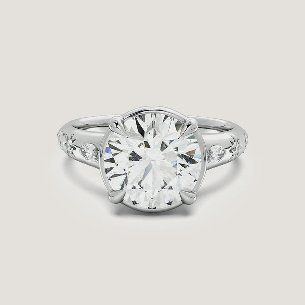 Round Faux Bezel Engagement Ring | 18k White Gold