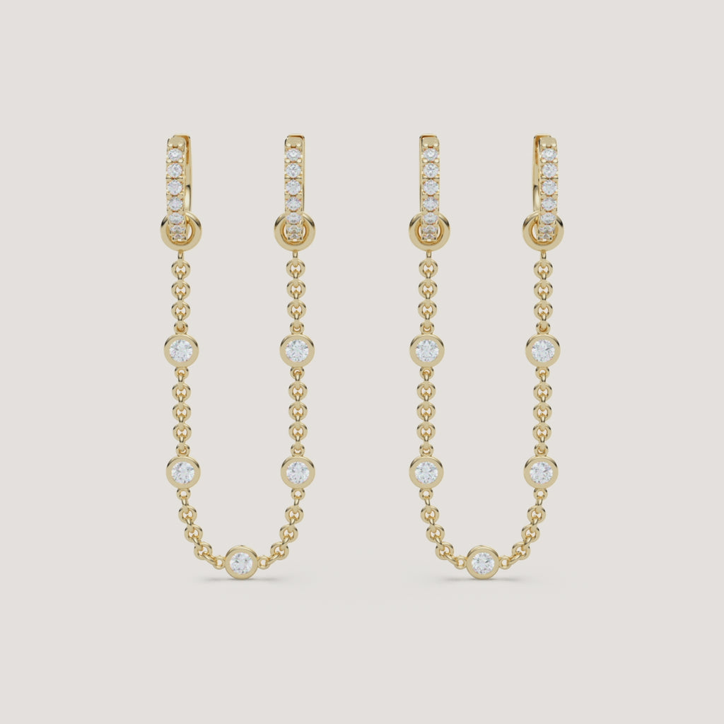 Petite Diamond Huggie Chain Hoop Earrings — 0.58 CTW in 14k Yellow Gold (360° video)