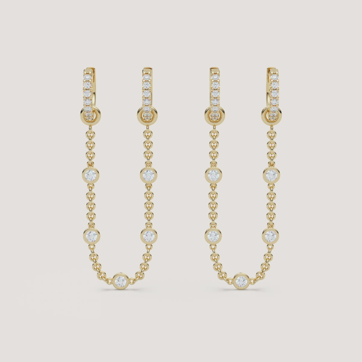 Petite Diamond Huggie Chain Hoop Earrings — 0.58 CTW in 14k Yellow Gold (360° video)