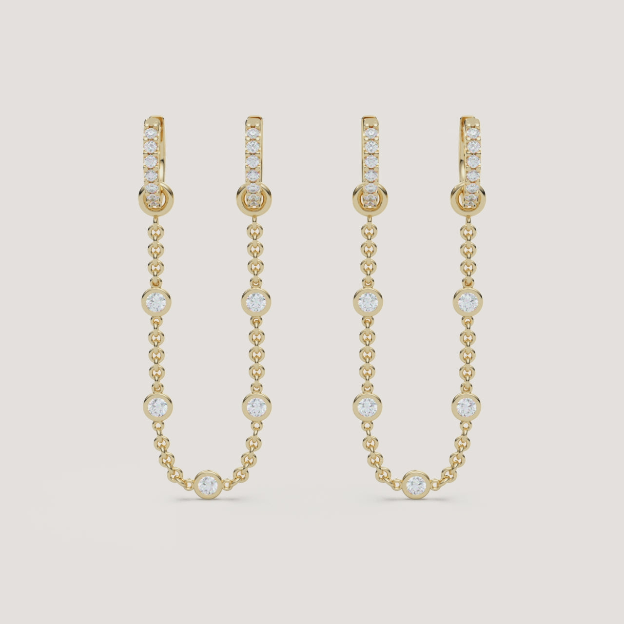 Petite Diamond Huggie Chain Hoop Earrings — 0.58 CTW in 14k Yellow Gold (360° video)