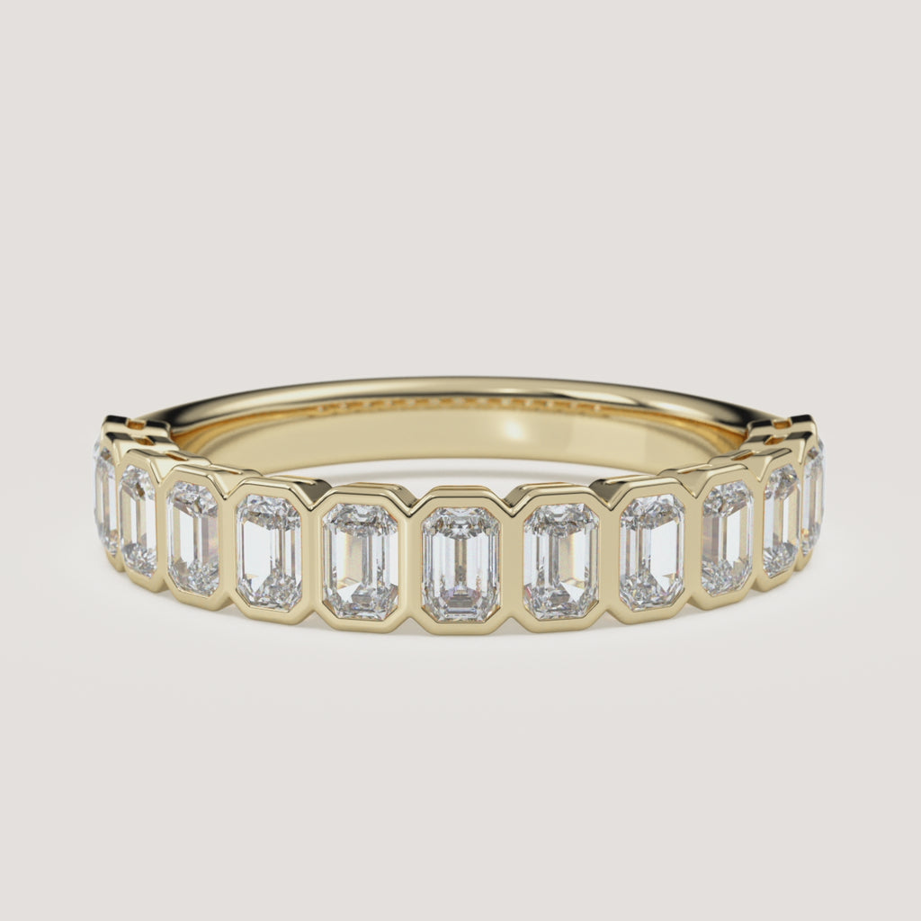 Emerald-Cut Bezel Half Eternity Band — 1 CTW in 14k Yellow Gold (360° video)