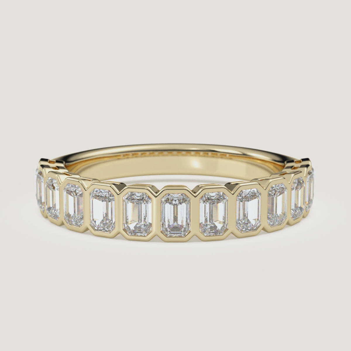 Emerald-Cut Bezel Half Eternity Band — 1 CTW in 14k Yellow Gold (360° video)