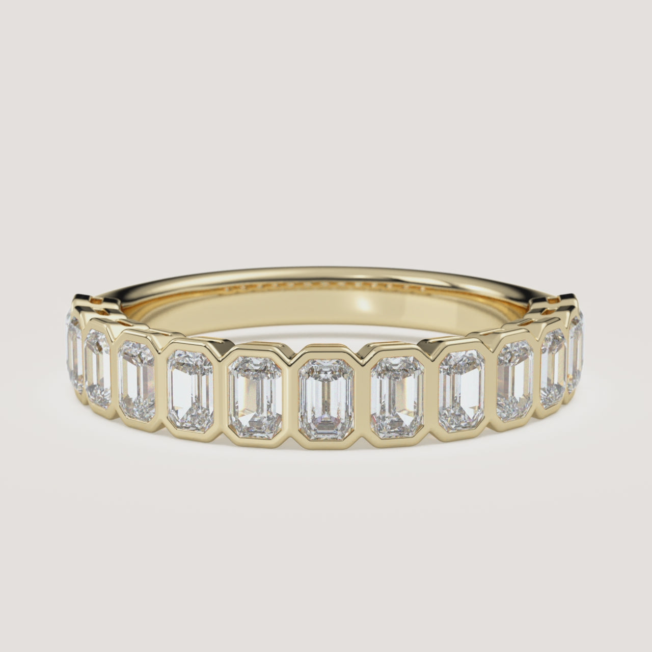 Emerald-Cut Bezel Half Eternity Band — 1 CTW in 14k Yellow Gold (360° video)