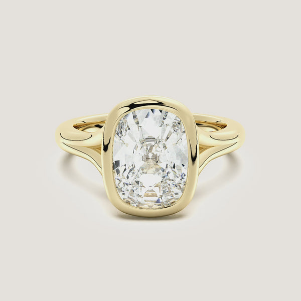 Cushion Split Cathedral Bezel Ring | 18k Yellow Gold