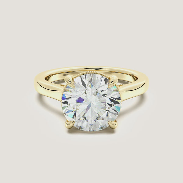 Round Heirloom Cathedral Engagement Ring | 18k Yellow Gold