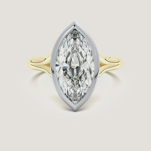 Marquise Split Cathedral Bezel Ring | 18k Two Tone